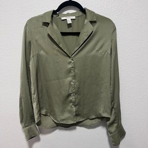Forever 21 Olive Green Satin Button Down Shirt Size X Small